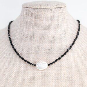Black Spinel Necklace Pearl Pendant Necklace Waterproof Gold Necklace